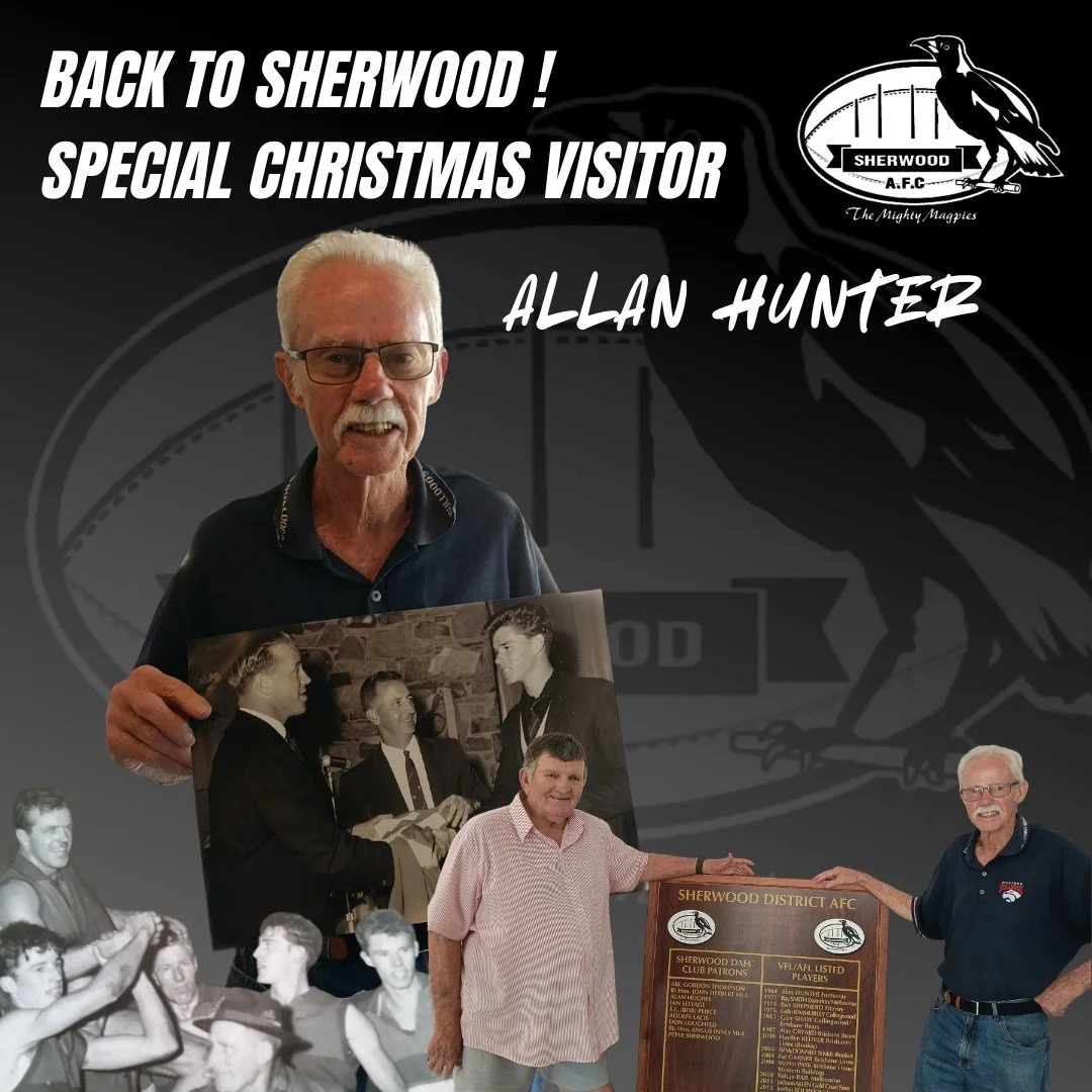 BACK TO SHERWOOD - ALLAN HUNTER A SPECIAL CHRISTMAS VISITOR 🖤🤍🖤

Recently the Magpies were thrilled to host Allan Hunter, who was returning for a visit to his childhood club where his father Wally was the foundation President.

Allan was a foundat