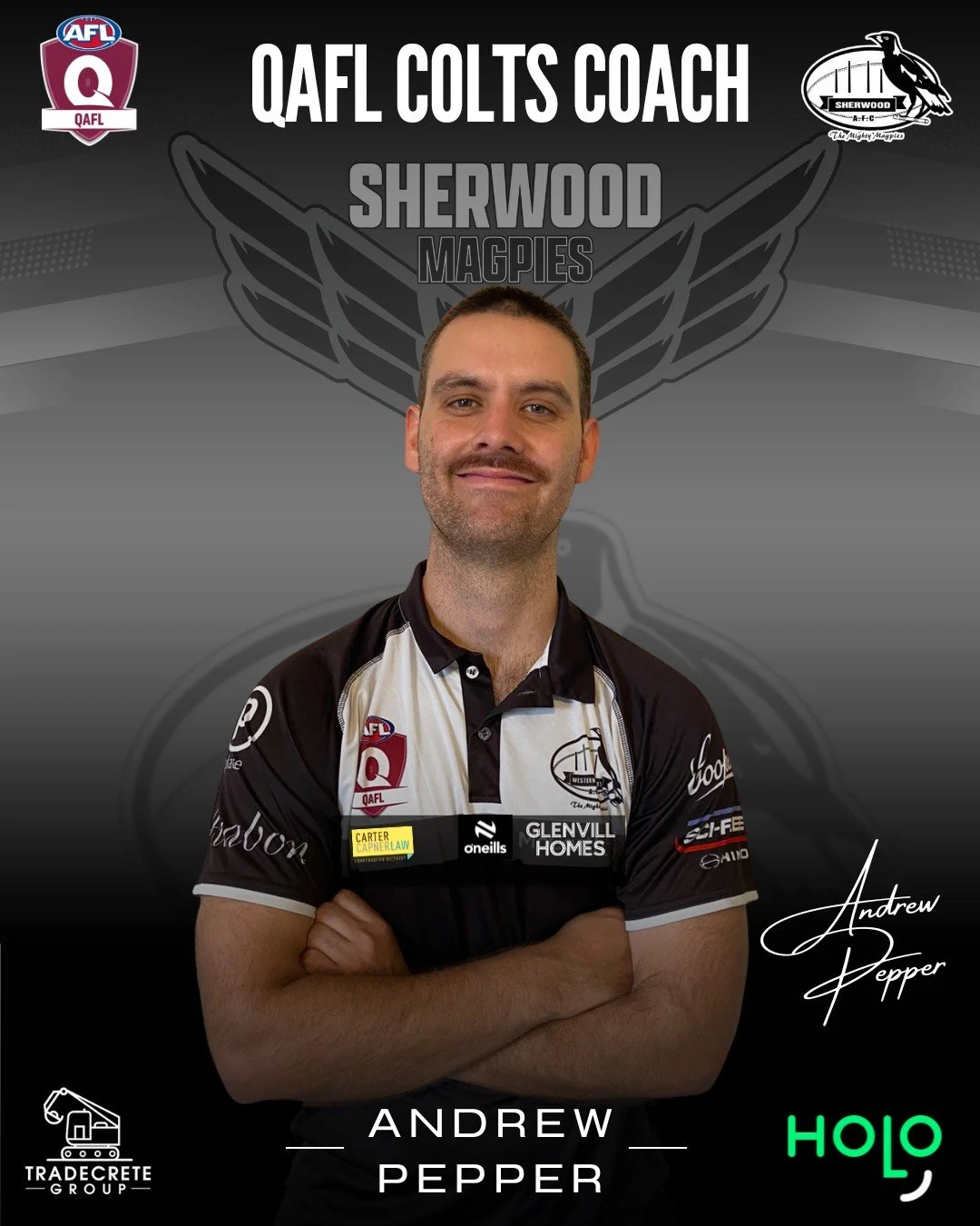 COACHING APPOINTMENT - QAFL COLTS 📝✅

The Sherwood Magpies are delighted to confirm the appointment of Andrew Pepper as the QAFL Colts Coach for 2026.

Pep is no stranger to the Magpies, having previously had a successful stint coaching the Magpies 