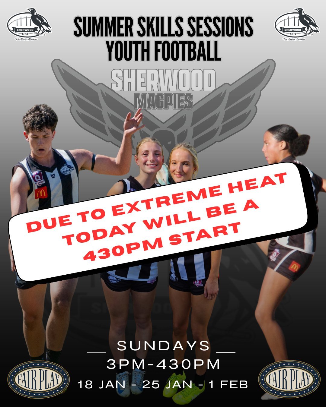 SUMMER SKILLS UPDATE ✅🌞🌞

Today Sunday 25 Jan, the start time is changing to 430pm to combat the extreme heat.

The session will now run from 430-600pm

Sunday session will flowing, airconditioned clubhouse will have bar &amp; kitchen OPEN

Please 