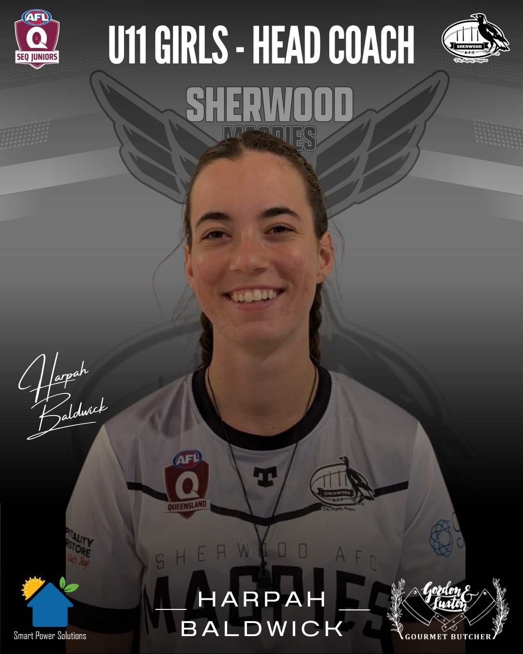 U11 GIRLS - 2026 COACHING APPOINTMENT📣 🏁

We are excited to announce the appointment of Harpah Baldwick as the head coach of under 11 girls. This is her third year of coaching u11 girls at Sherwood. She is passionate about seeing females thrive in 