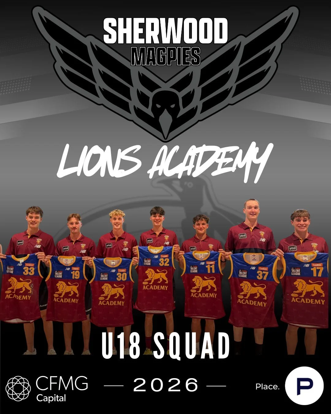 LIONS ACADEMY U18 MALE 🦁✅

Congratulations to the 7 young Magpies to make the final u18 Lions male squad for 2026.

Left to Right:
Reece Thomson, Harrison Bridge, Jackson Bridge, Jacob Edwards, Tarkyn Benton, Max Boothey &amp; Ethan Duke.

Reece is 