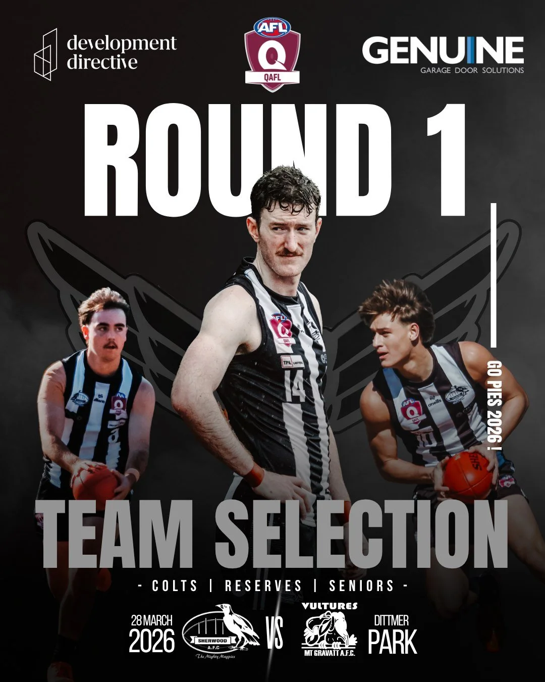 QAFL ROUND 1 - TEAM SELECTION 🔒✅

#GoPies #ChopWood ⚫⚪⚫