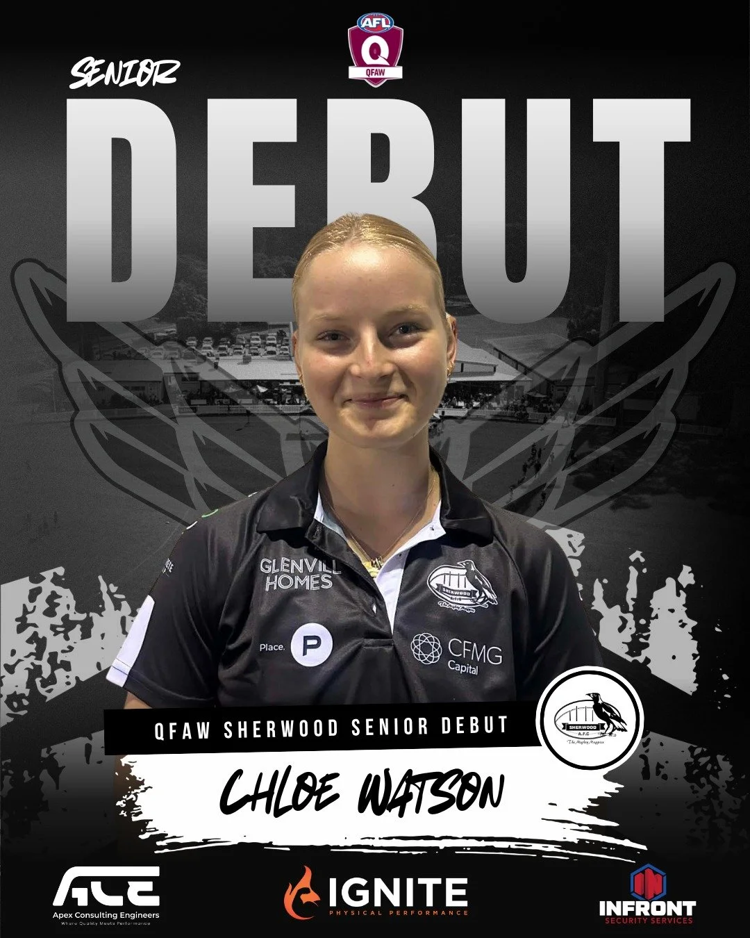 QFAW SHERWOOD SENIOR DEBUT - Chloe Watson 🏁

Chloe&rsquo;s football journey began in the U9s at Park Ridge Pirates, where she quickly made her mark. At U13s, Chloe made the move to Mt Gravatt, transitioning into Youth football, embraced the challeng