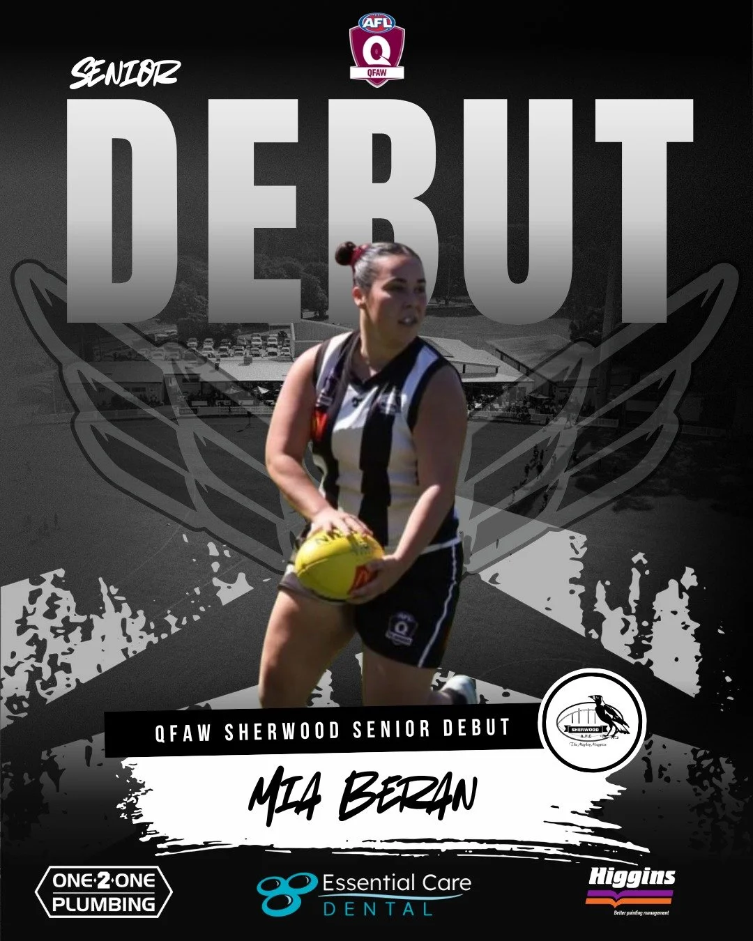 QFAW SENIOR DEBUT - MIA BERAN ✅

A member of the Magpies 2024 Division 1 Undefeated Premiership team, Mia pursued a year in the QAFLW before returning to the familiar surrounds of the Magpies for 2026.

A hard worker on and off the field, she is reno