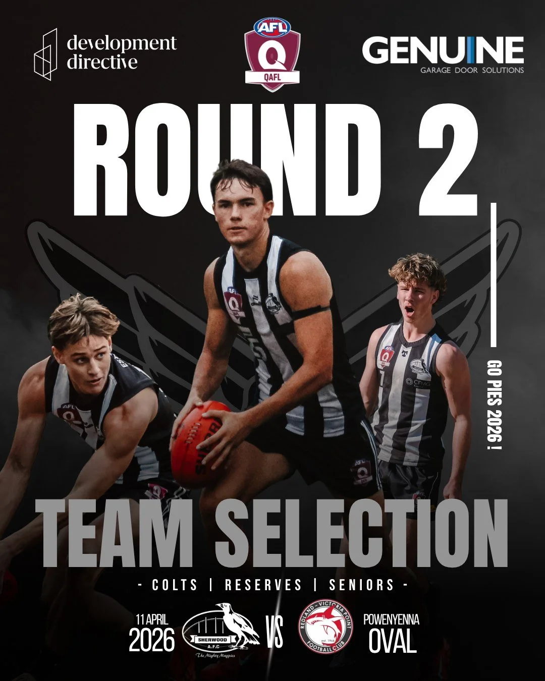 QAFL ROUND 2 - TEAM SELECTION 🔒✅

#GoPies #ChopWood ⚫⚪⚫