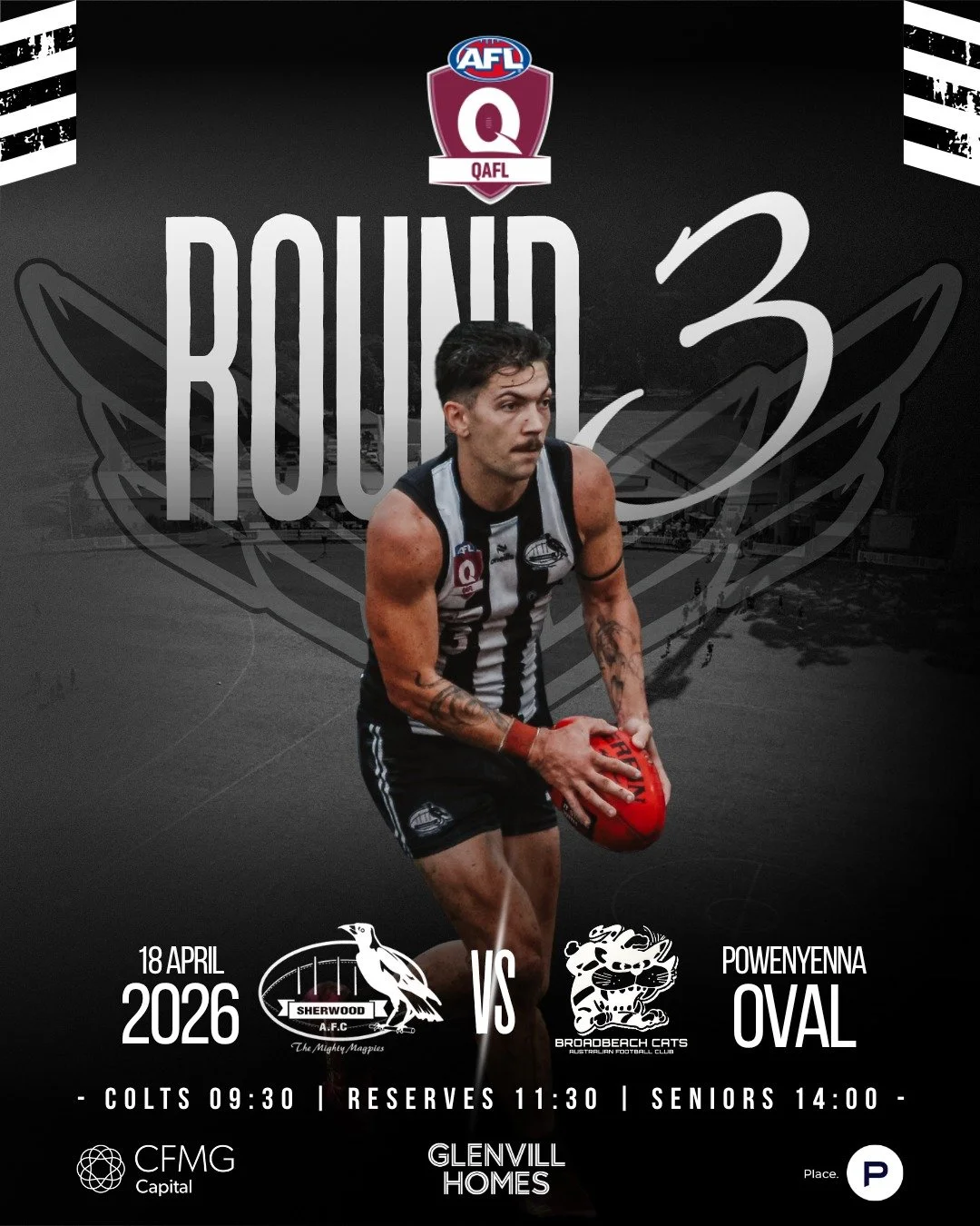 🏉 ROUND 3 - IT'S A HOME GAME ⚫⚪⚫

The Magpies are back at Powenyenna Oval this weekend and we need YOUR support in the stands!

Colts, Reserves and Seniors are all taking on the Broadbeach Cats in what is shaping up as a massive day of footy. Come d