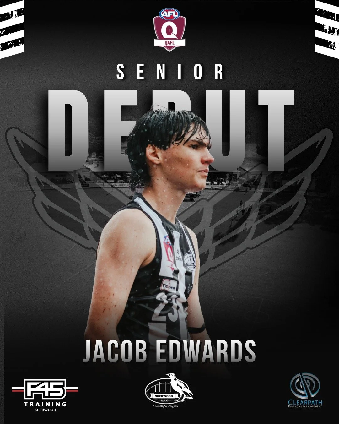 QAFL SENIOR DEBUT - JACOB EDWARDS ✅

Massive congratulations to another Sherwood u8 graduate in Jacob Edwards who will this week make his senior debut.  Jacob has taken a less direct route to this point, having joined the Magpies in 2013 he played 77