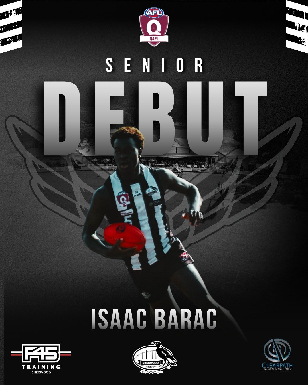 QAFL SENIOR DEBUT - ISAAC BARAC 🏁✅

A late change today sees the inclusion of speed merchant Isaac Barac for his senior debut.  After missing most of the pre-season Isaac has had a fantastic start to the year in the Colts before a standout performan