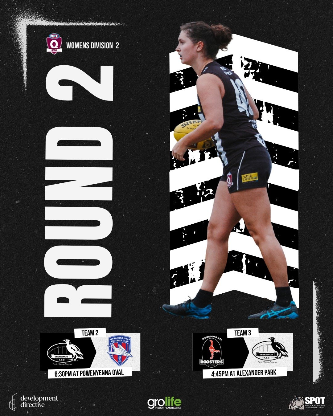 💥 QFAW Div 2 - Round 2 💥

Two teams. One mission. Zero mercy.

Our Womens Div 2 sides mean business in Round 2. Get out and back the black &amp; white this Saturday! 🐦&zwj;⬛💪🖤

👉 Team 2 vs Alexandra Hills | 6:30pm at Home
👉 Team 3 vs Moorooka 