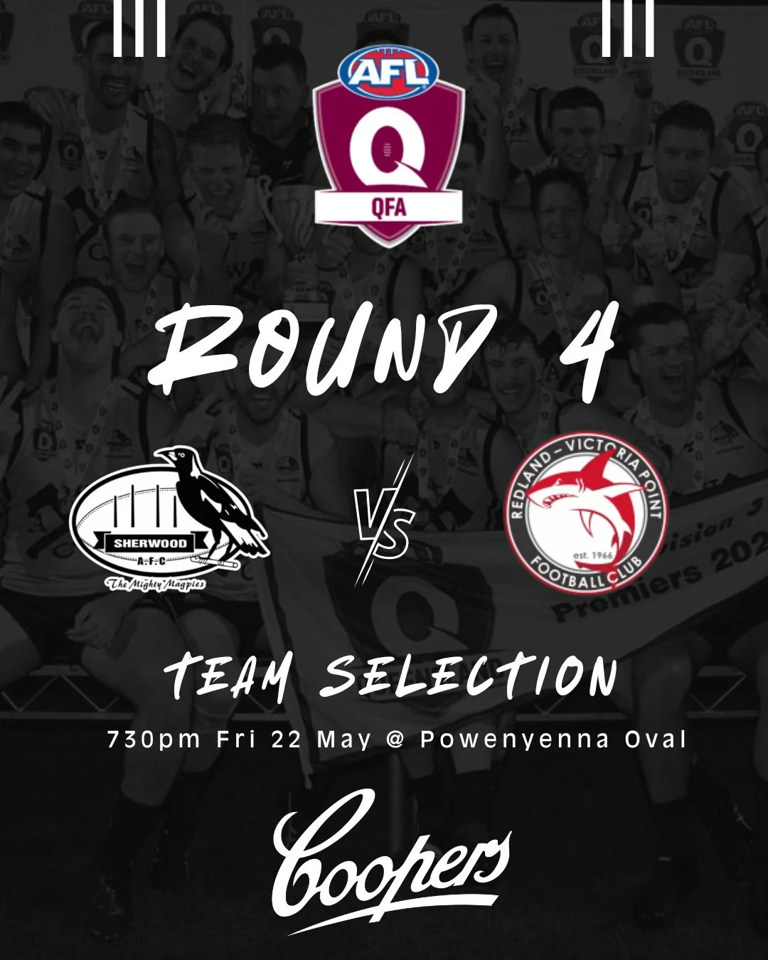 QFA ROUND 4 - TEAM SELECTION ✅

The mighty Woodies host Redland Victoria Point tonight aiming to make it a 4-0 start to the year.

The team is in!

#WoodyNation ⚫⚪⚫