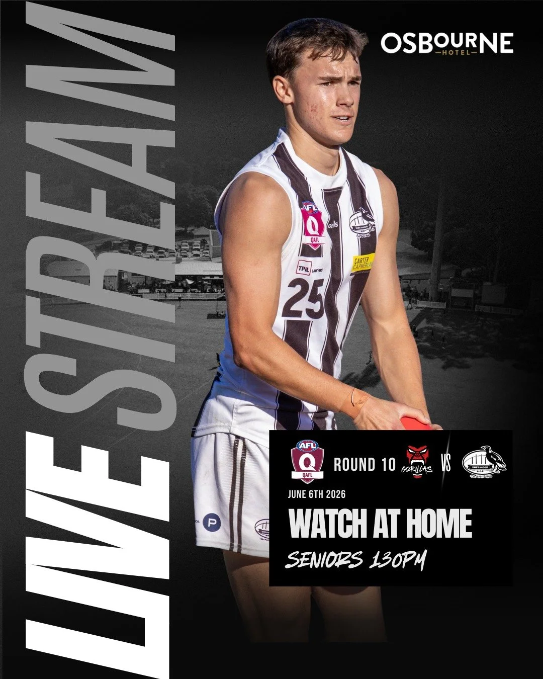 LIVE STREAM - SENIOR GAME 130PM 🎥

Search AFLQ Live on YouTube ✅

Let's go!

#HotPies ⚫⚪⚫