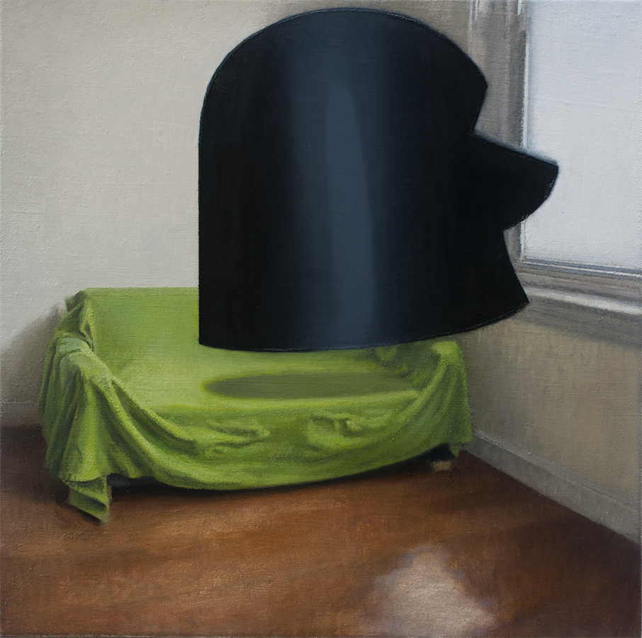 Walking upon a head floating over the couch 2013 oil on linen 15x15