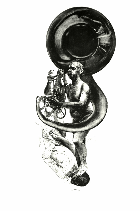 The beginning of the history of brass bands 2010 etching and aquatint 36x24