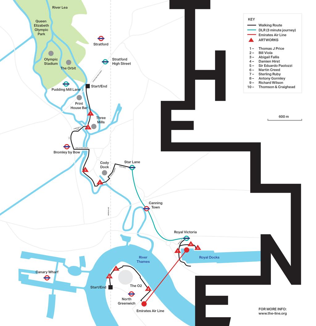 The route of The Line, clipping the western edge of the Greenwich Peninsula (the-line.org)
