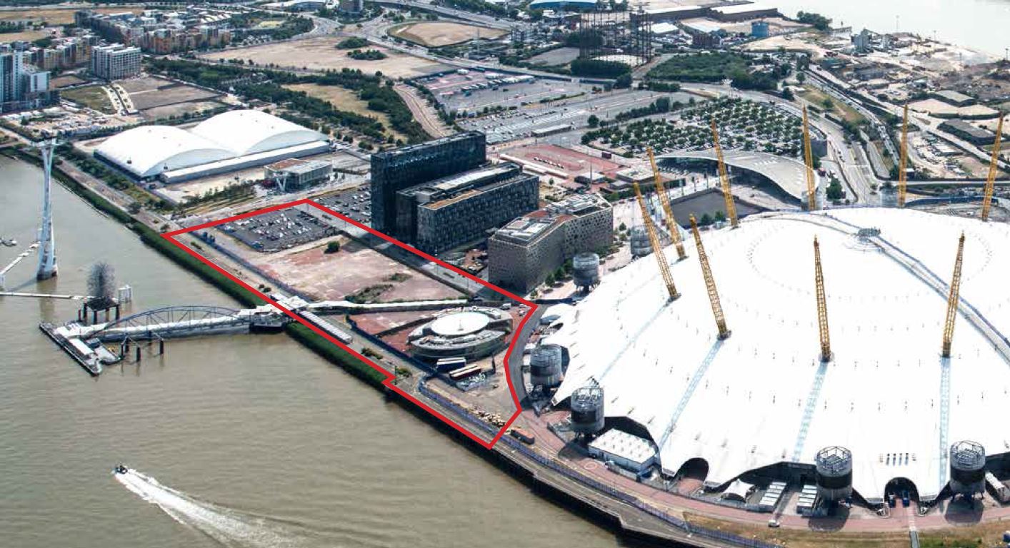 Site of Upper Riverside development (outlined red) on north-east of Greenwich Peninsula