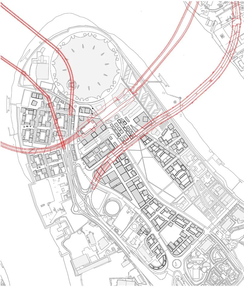 Proposed 2015 Masterplan with existing and proposed underground constraints affecting phasing (Knight Dragon)