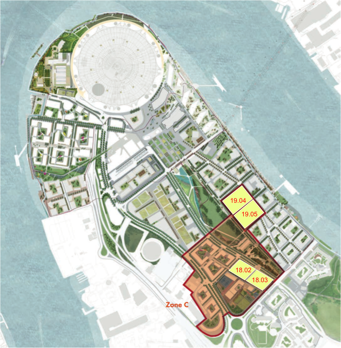 Four proposed residential plots on Greenwich Peninsula