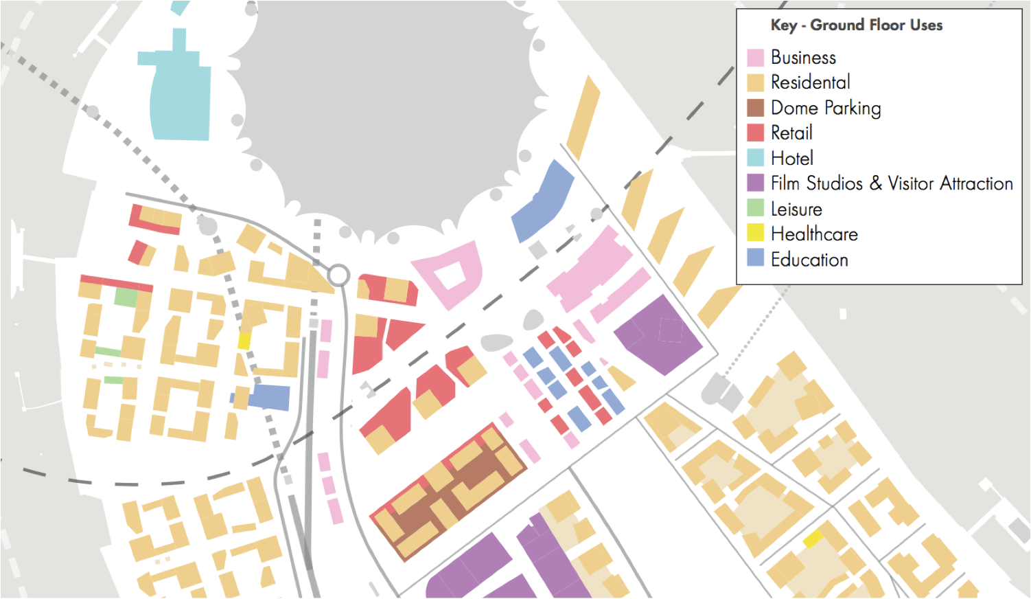Ground floor uses around Peninsula Central district