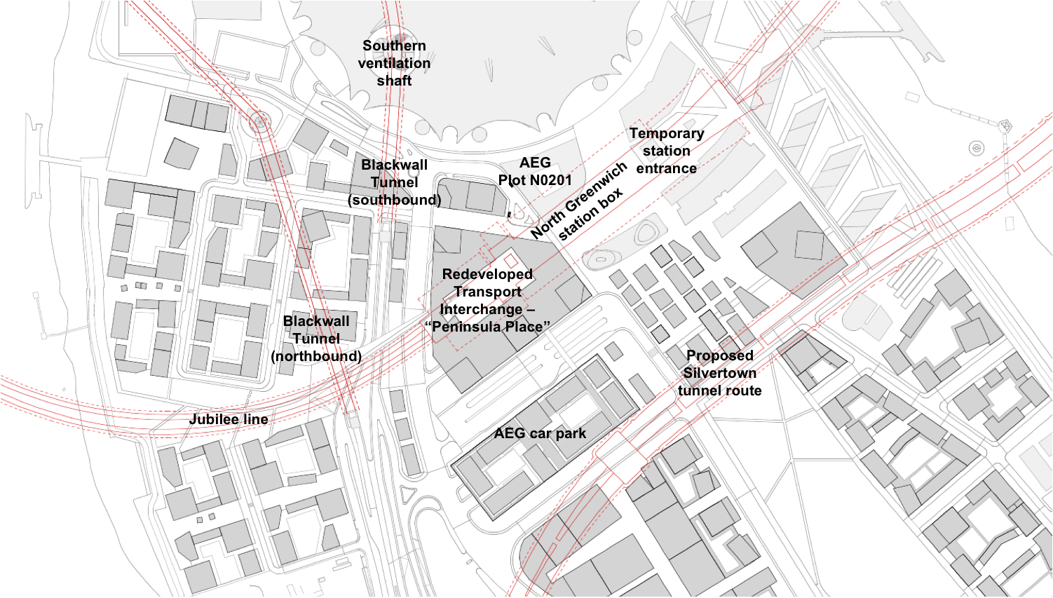 Underground constraints on Greenwich Peninsula