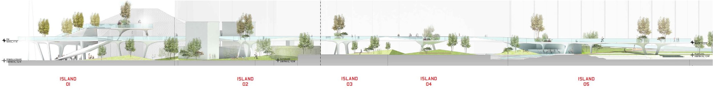P5K Phase 1 - Complete elevation from Peninsula Plaza (left) to the Thames (right)