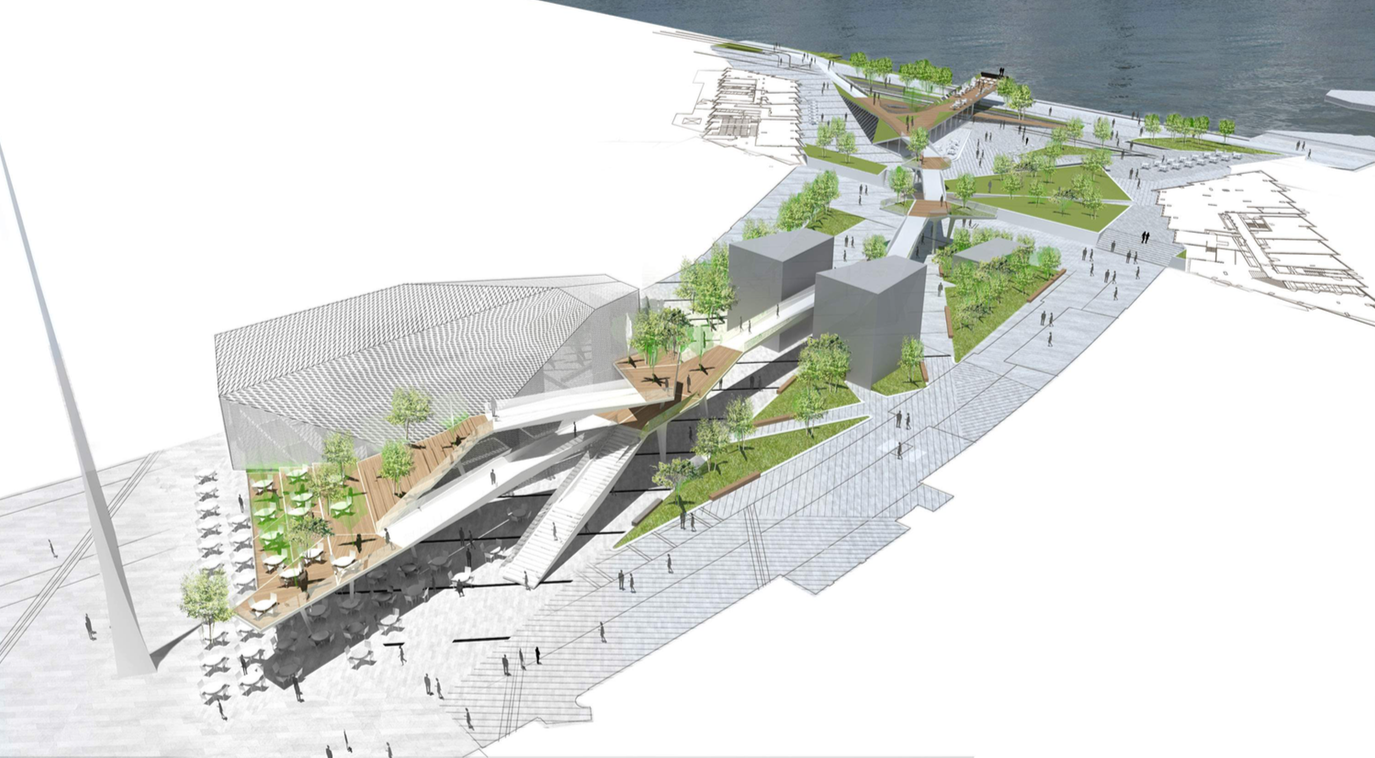 P5K Phase 1 (view north-east from Peninsula Square towards Thames Path at Upper Riverside
