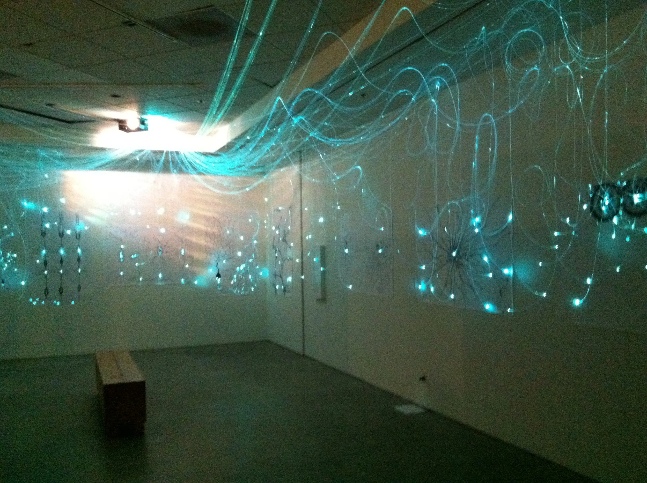 Light installation in teal phase