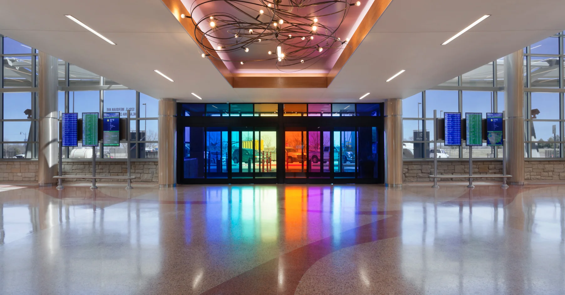 Will Rogers airport rental car facility entrance, Oklahoma City, commissioned by: Guernsey