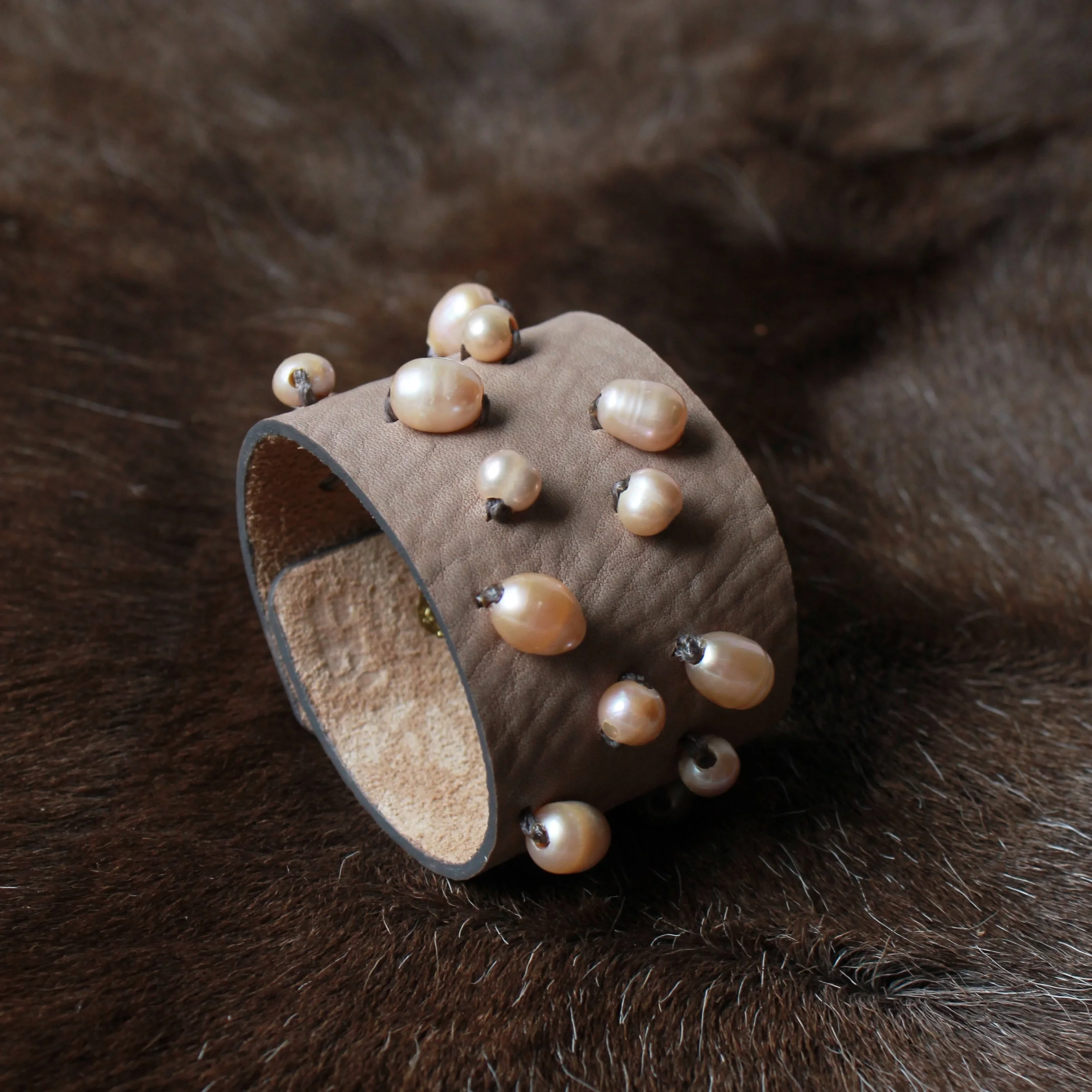 Pearl Cuff Bracelet in Dove Gray