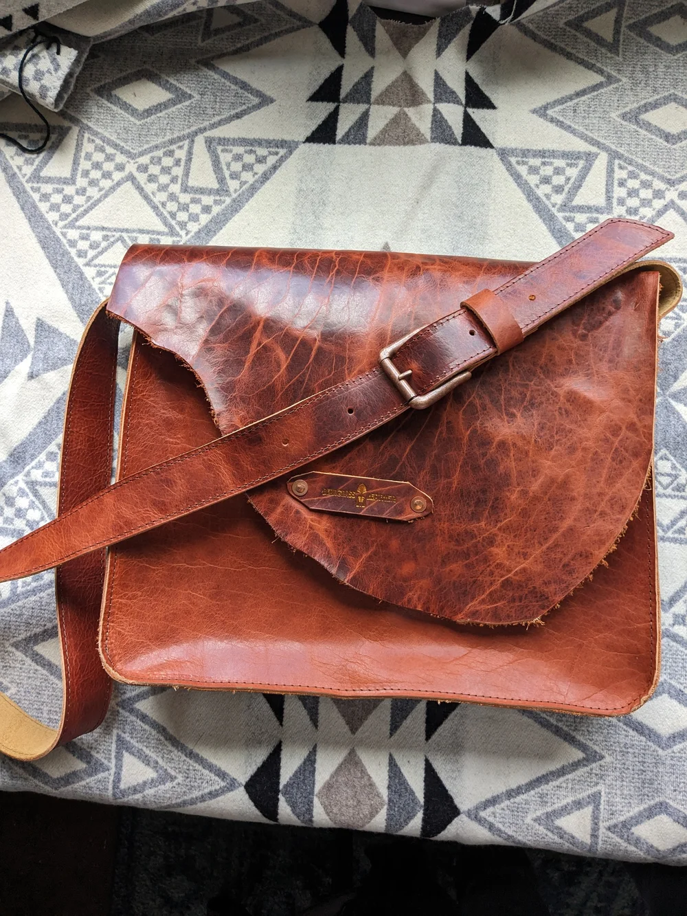 Traditional Messenger bag in real American Bison Leather - Main Image
