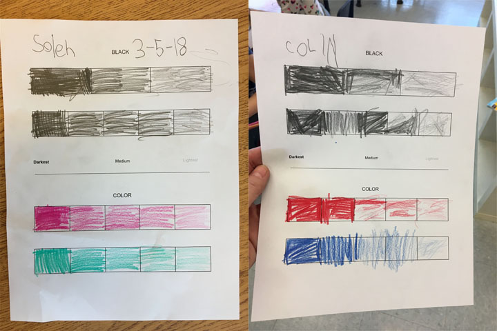 Students color dark to light on the first two scales with their regular pencils, then choose two colors to do two more scales at the bottom.