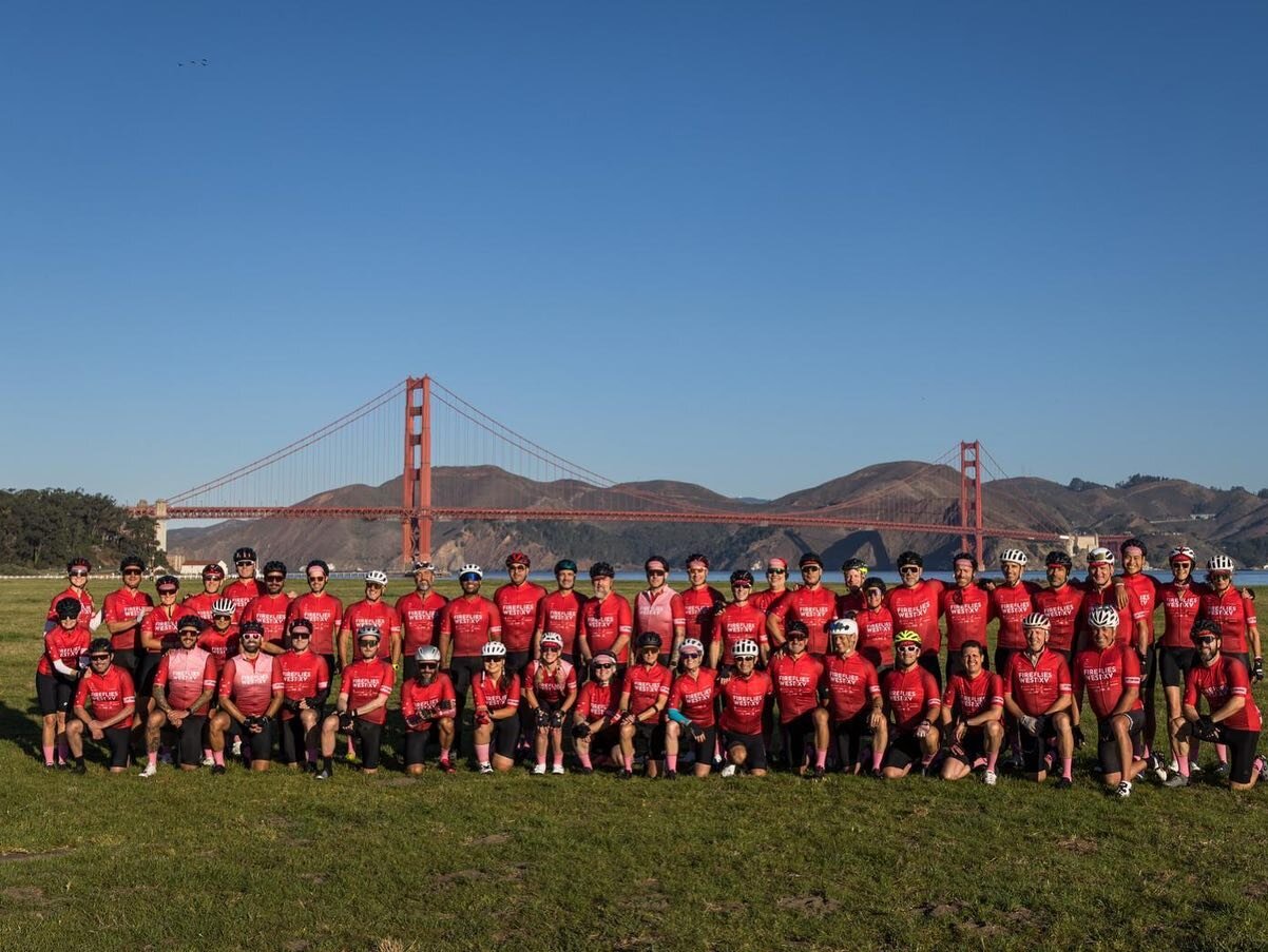 Day 1 group shot with a bridge. Photo by: @mattharbicht for Fireflies West

#forthosewhosufferweride #fireflieswest2023 #cityofhope #fireflieswest #firefliescc