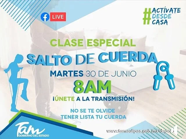 @indetamaulipas invita el pr&oacute;ximo martes 30 de junio a la segunda clase de &ldquo;Salto de Cuerda&rdquo;👇🏼
.
.
.
#Act&iacute;vateDesdeCasa prepara tu cuerda y disfruta de la segunda clase especial de #SaltoDeCuerda. 🗓 martes 30 de junio /🕒