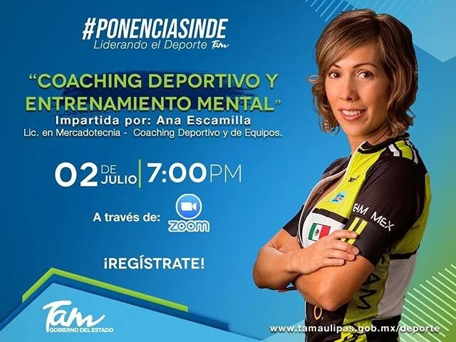 Siguiente ponencia del @indetamaulipas 2 de julio 7:00 pm.
.
.
.
#PonenciasINDE 💻 📝

Te invitamos a la pr&oacute;xima ponencia, &ldquo;Coaching Deportivo y Entrenamiento Mental&rdquo; por Ana Escamilla Coach, Lic. en Mercadotecnia, Coach de equipos