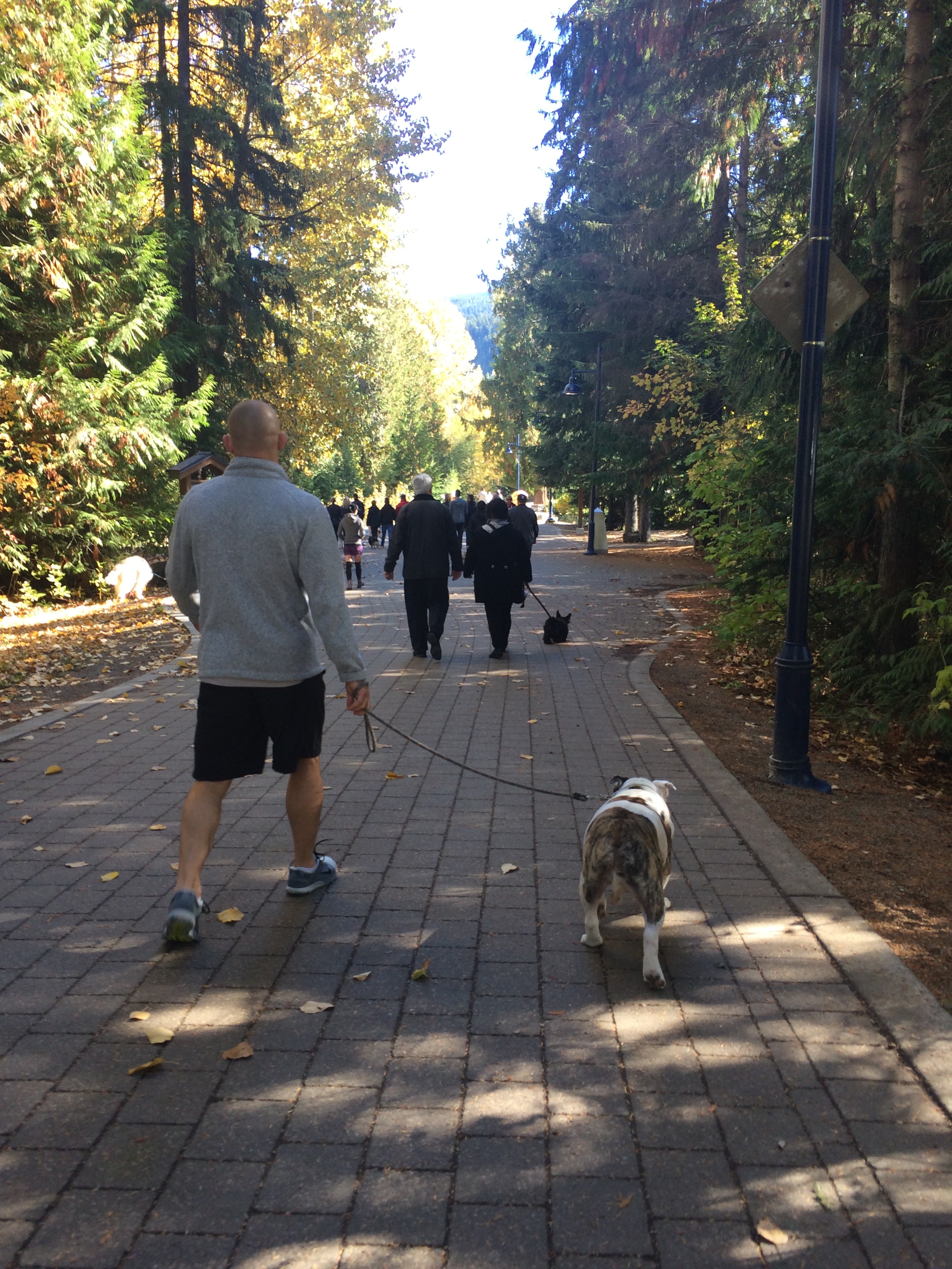 Dad & Spike walking through Whistler Village