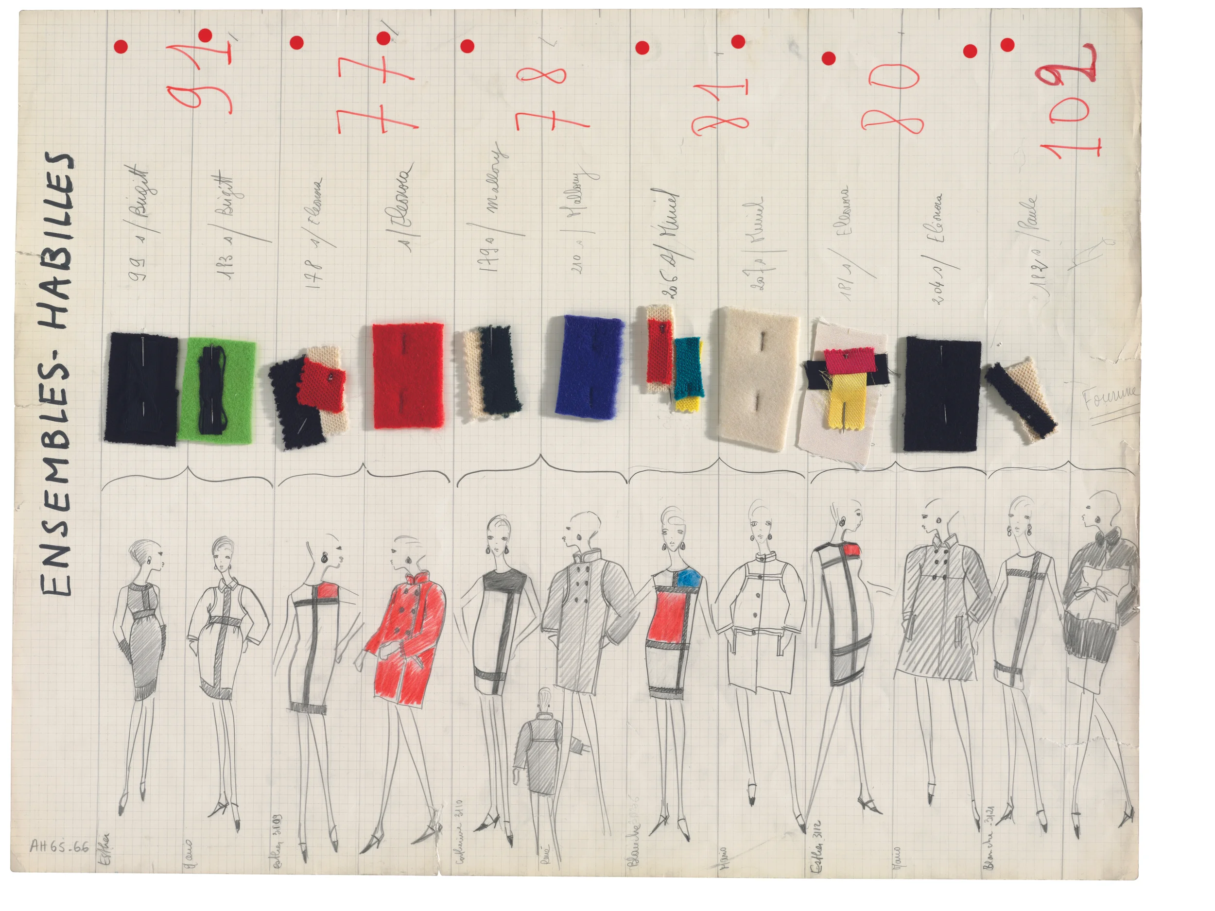 Collection board. Fall-Winter 1965 haute couture collection. © Fondation Pierre Bergé - Yves Saint Laurent, Paris. 