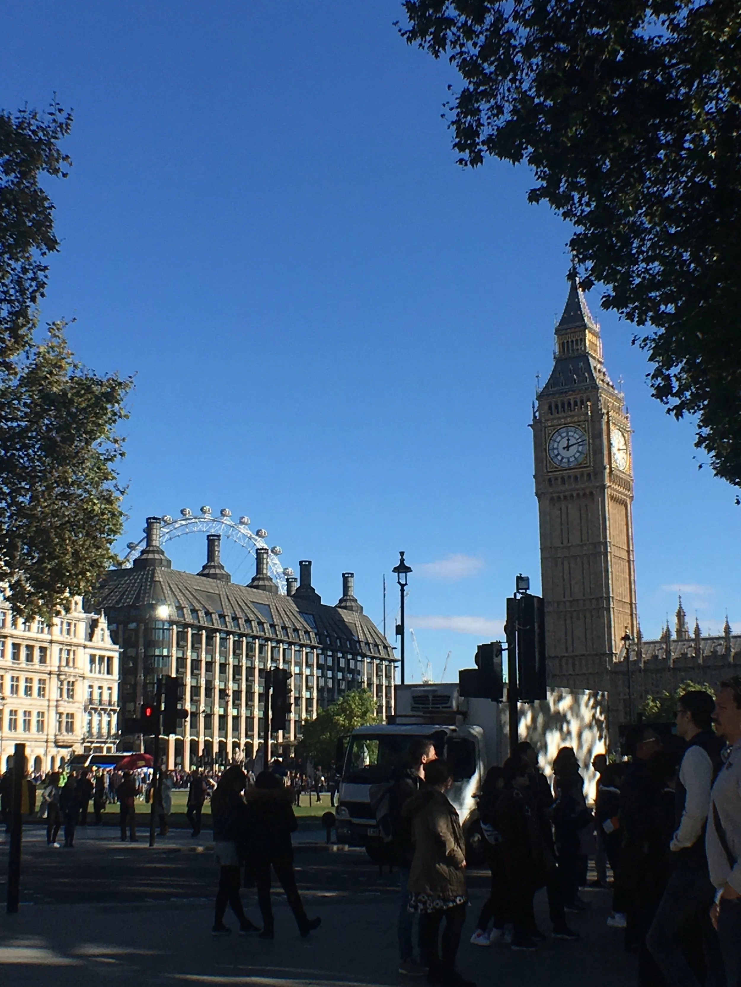 Looking at Big Ben and The London Eye from Westminster Abbey