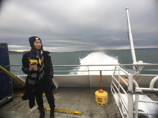 Just hanging out with the Butt Can on the deck of the Victoria Clipper IV