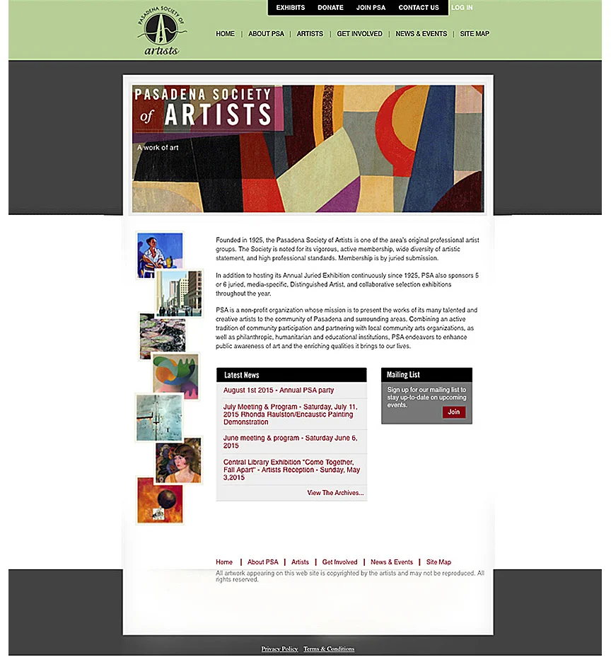 Pasadena Society of Artists (PSA). Katina Desmond Designer.