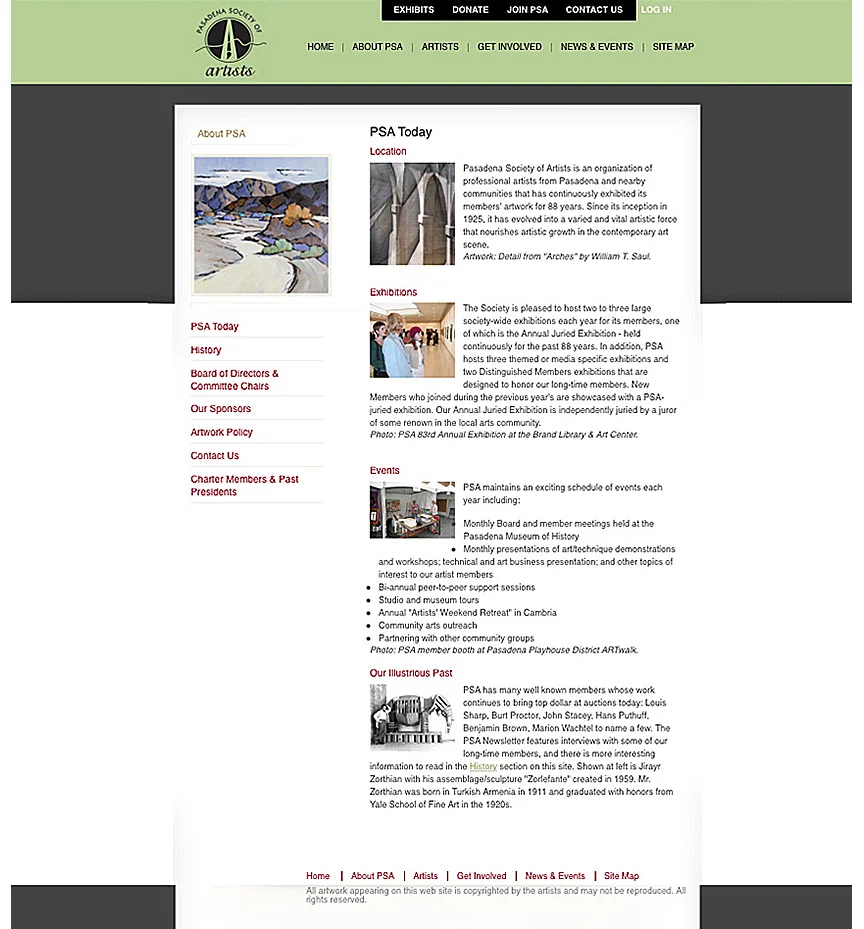 Pasadena Society of Artists (PSA). Katina Desmond Designer.