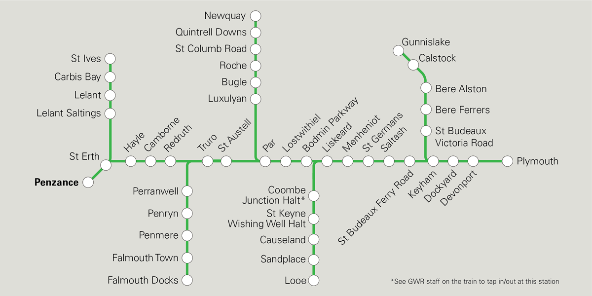 Train map of Cornwall