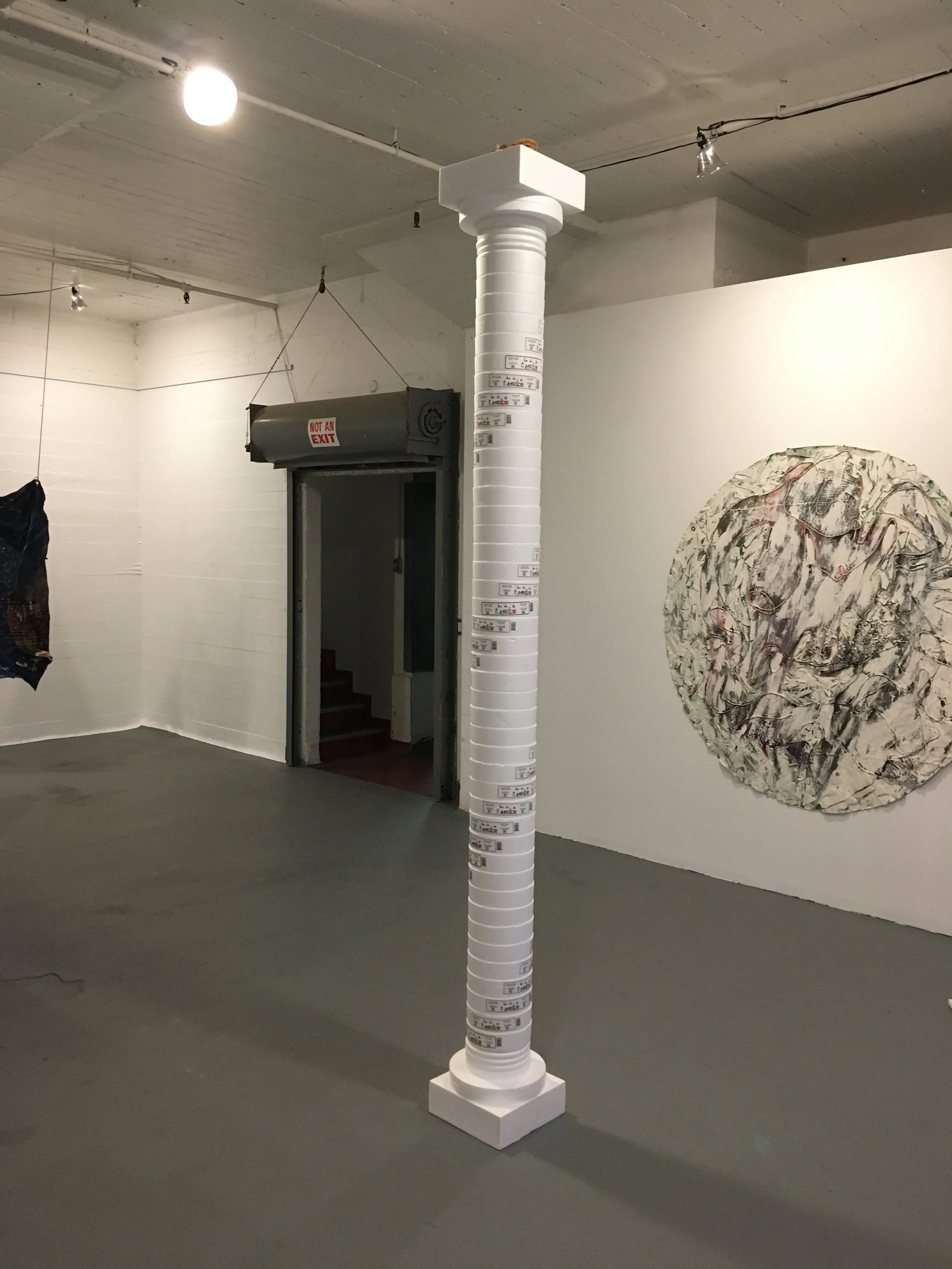      la desconexión es masculinidad (disconnection is masculinity) ,  2017   tortillas de maíz (corn tortillas),&nbsp;styrofoam tortilla warmer, mirror.  12" x 12" x 9' 