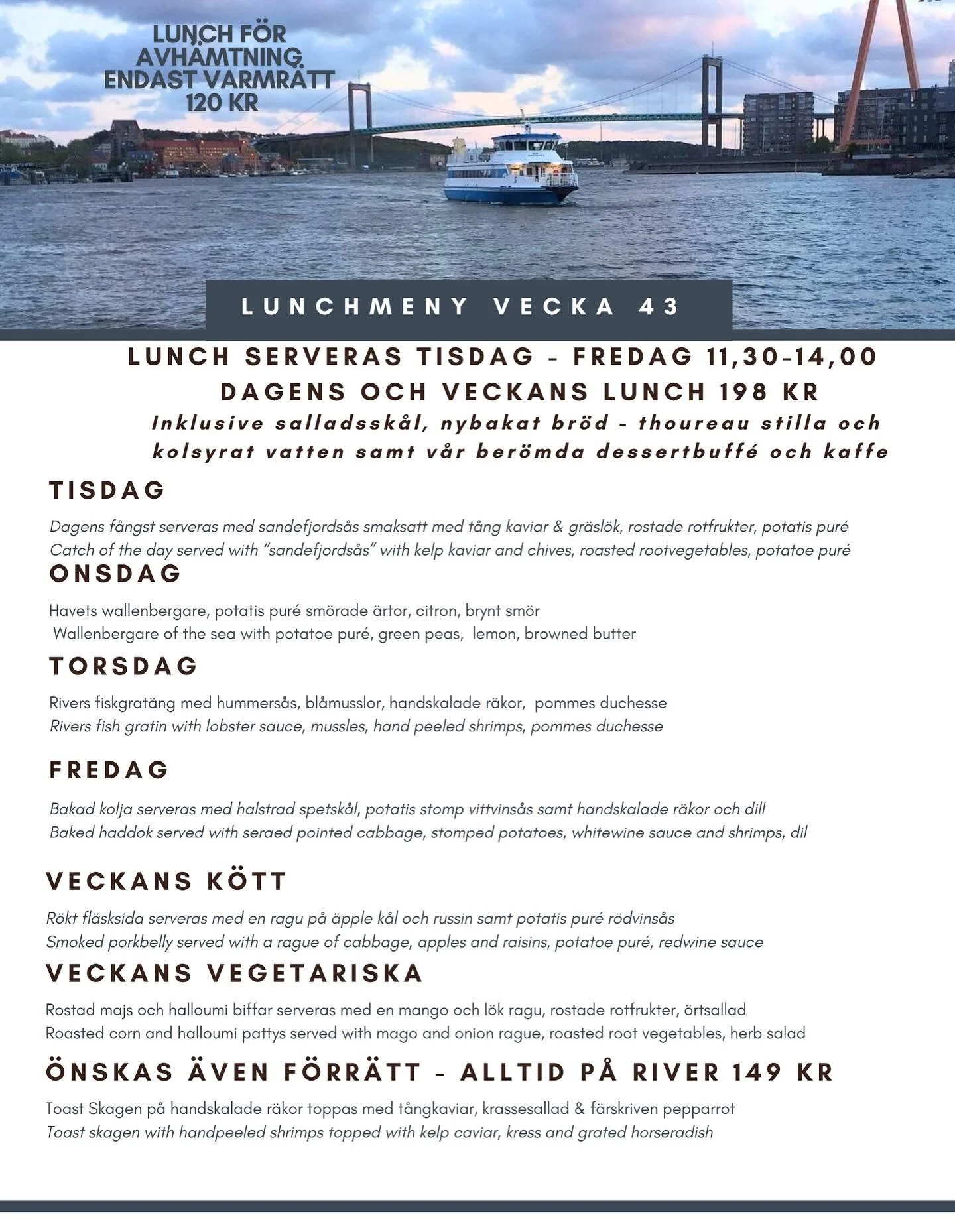 Veckans lunch - hjärtligt välkomna! #lunch #göteborg #eriksberg #havsutsikt