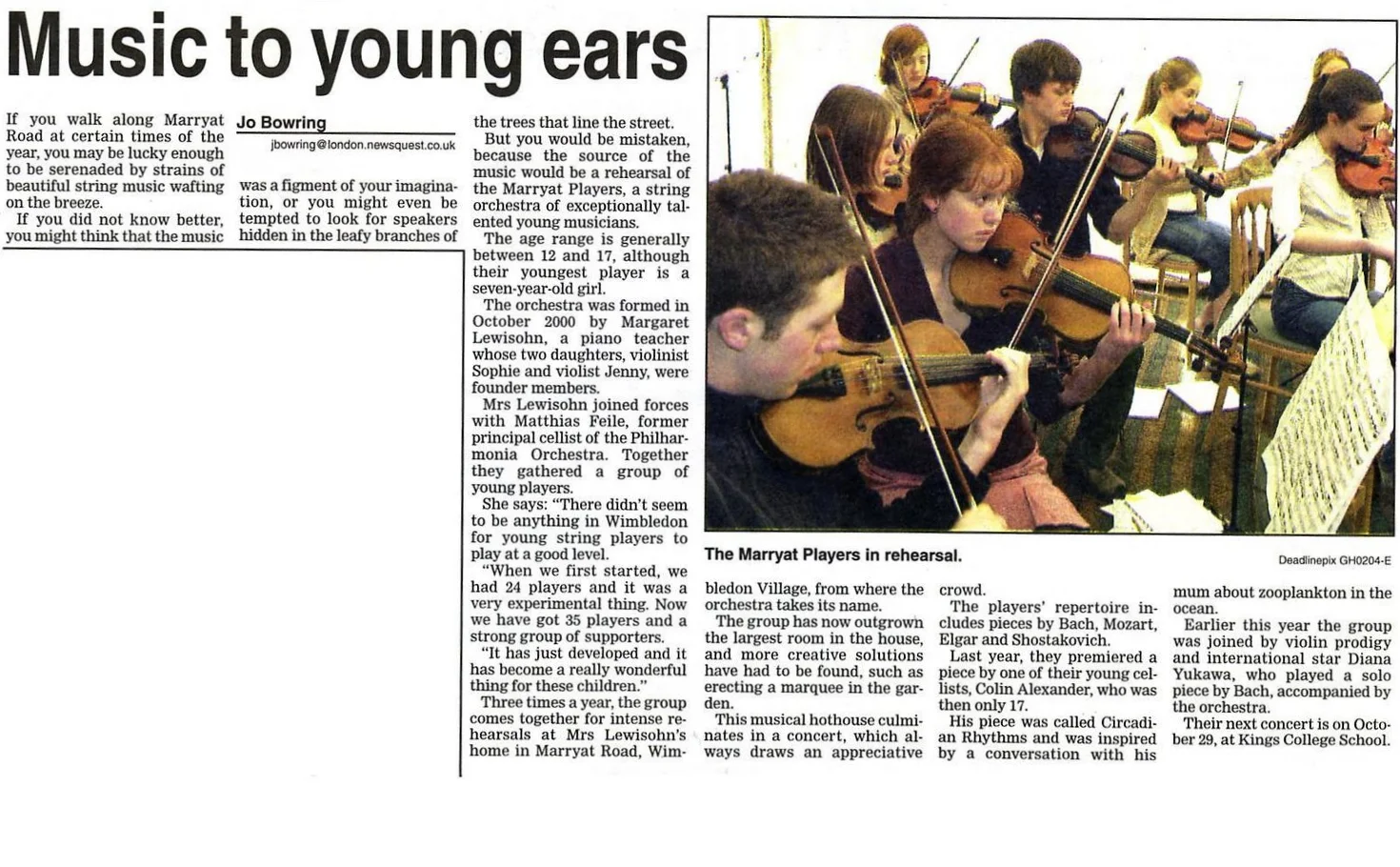 Wimbledon Guardian August 5th 2004 - Music to young ears