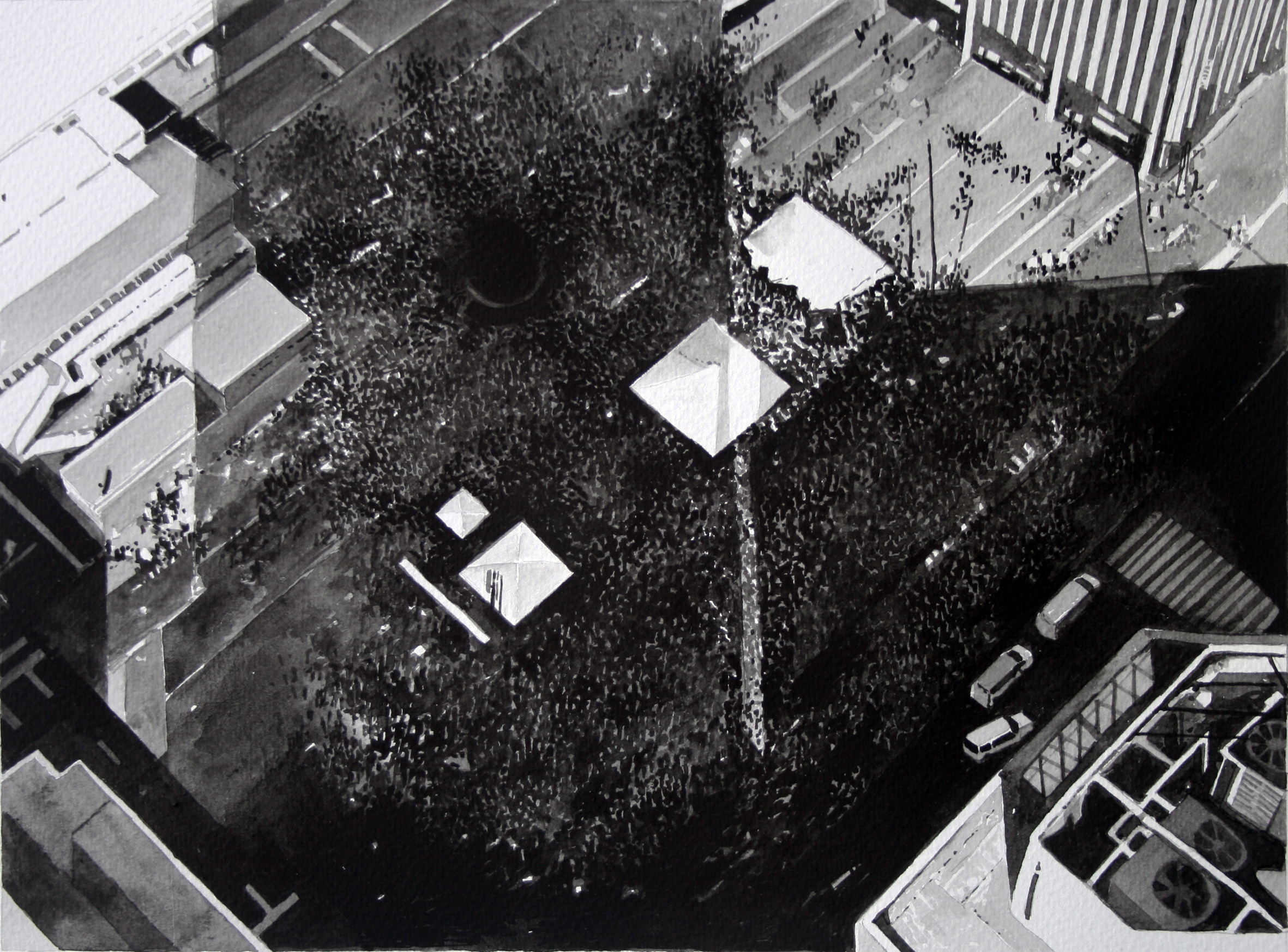 Protest Crowd, Occupy, NY (Version 2), ink on paper, 2015
