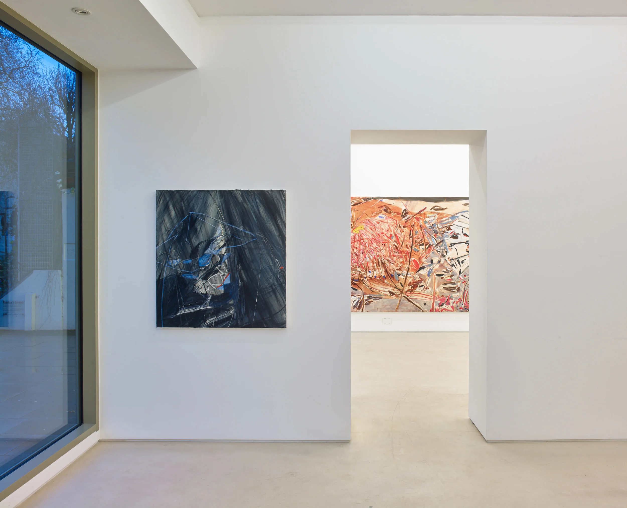 Installation Image: Jadé Fadojutimi – Left: S he's buried to the chin , 2019, Right: Without our heads, we prevail , 2018, Photo: Stephen White