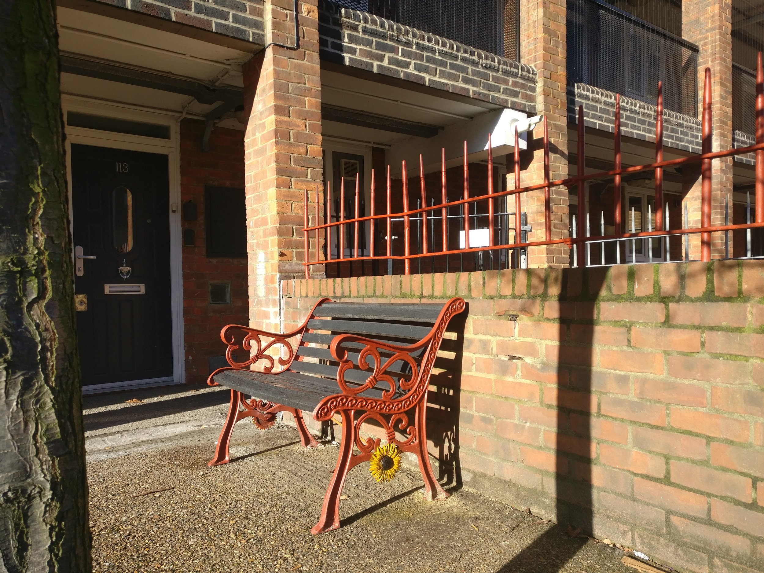 Finn Thomson’s new benches featuring sunflower detail chosen by resident Brian