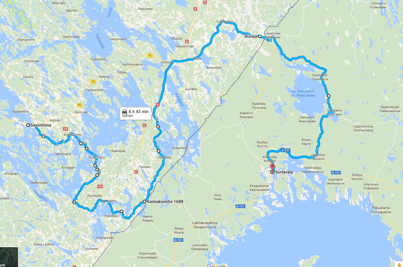 Ensimmäisen päivän reitti (niin ja noin)