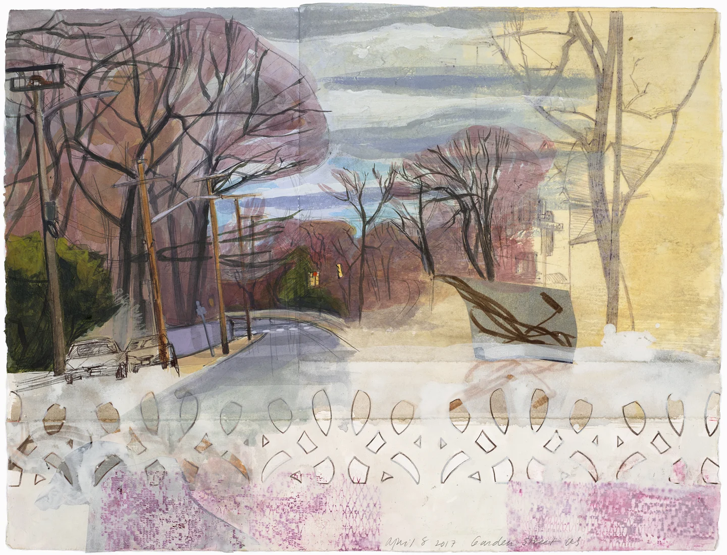 Garden Street, 2017, 17 x 21” Mixed Media on Paper