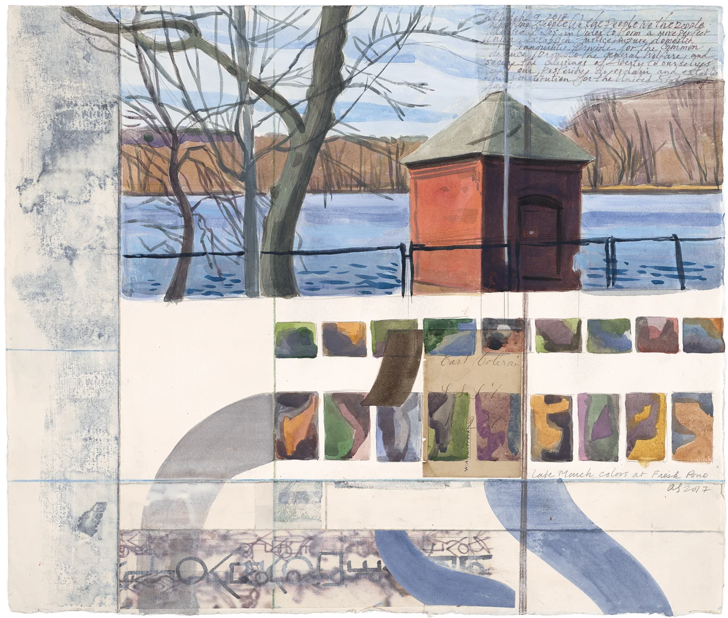 Fresh Pond, 2017, 17"x21", Mixed media on paper