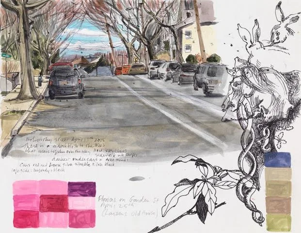 Holworthy Street, 2015, 11"x14", mixed media on paper
